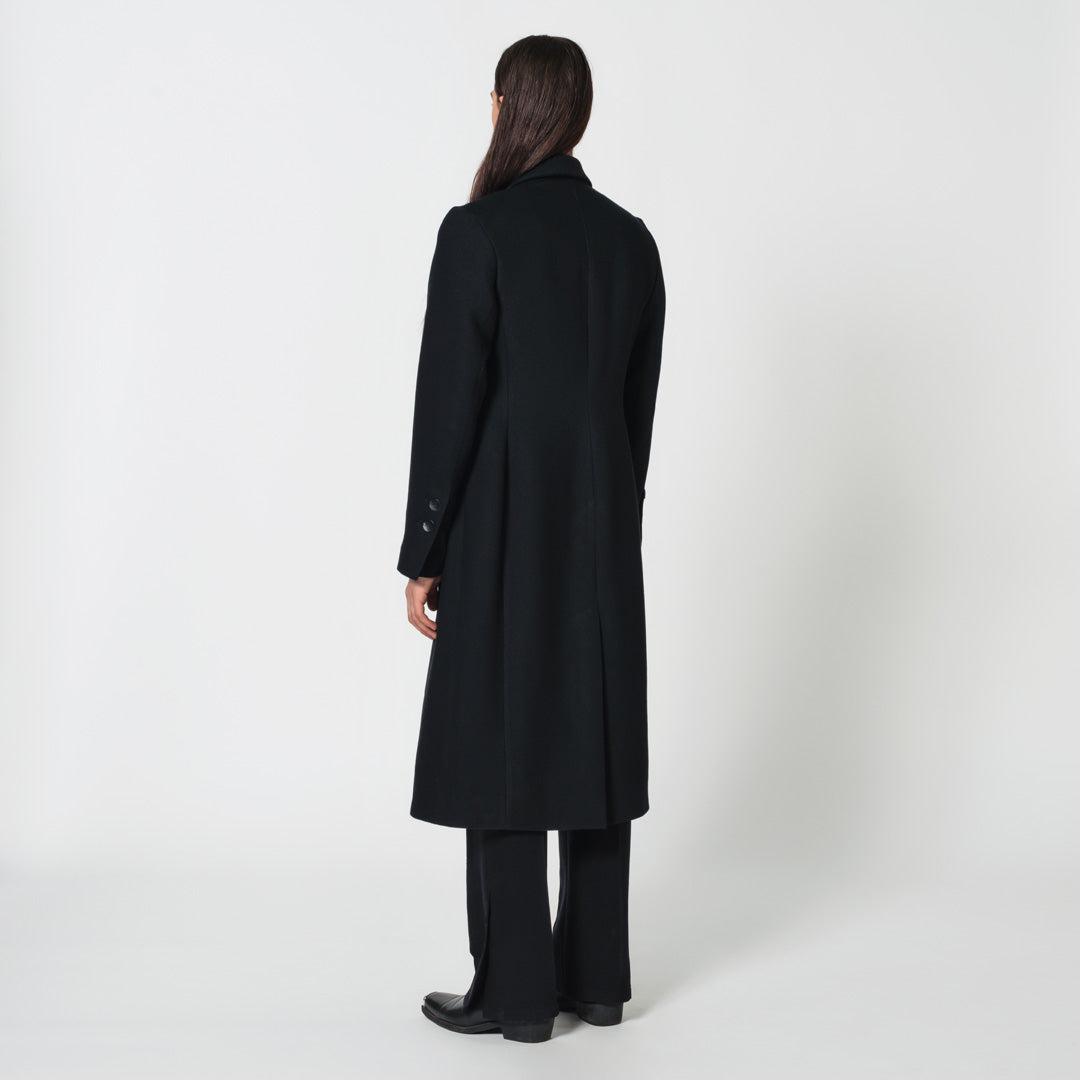 MONIKA long black virgin wool coat for cold winter walk – dorilou