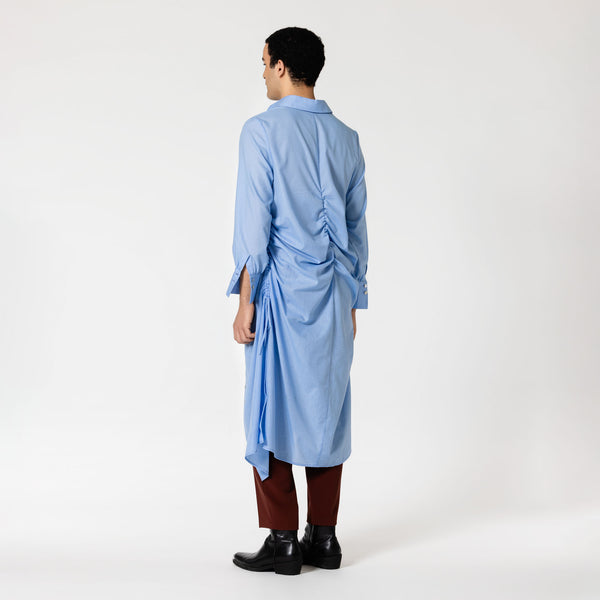 LINDA blue cotton adjustable maxi shirt dress for summer dinner Dorilou