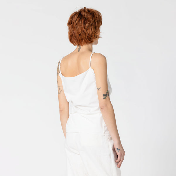 JULES asymmetrical and draped white cotton spaghetti top summer for weddings Dorilou