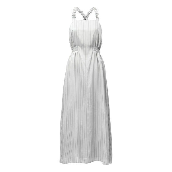 JIL plus size gray stripes silk dress with crossover strap for Valentine's day Dorilou