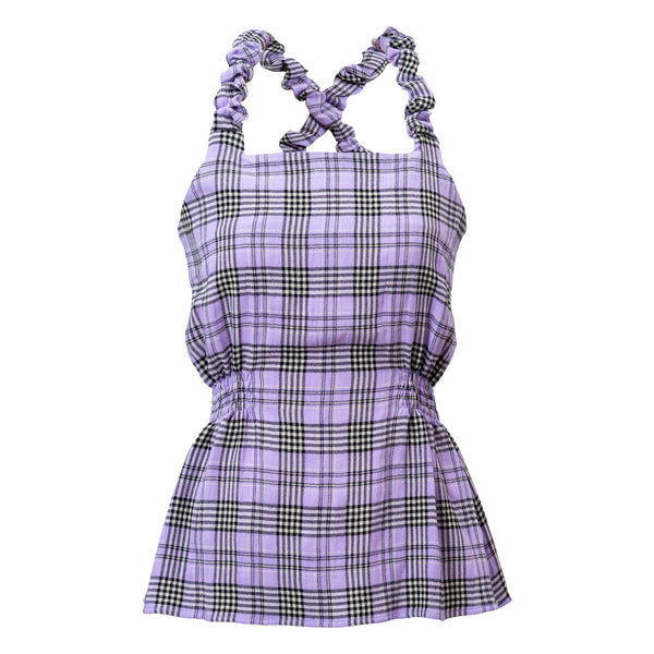 PAIGE lilac checkered viscose and virgin wool crossover strap top for summer vacations Dorilou