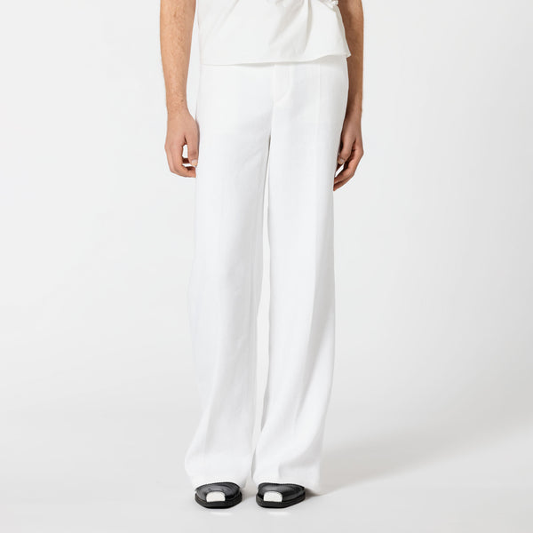 BARBARA white linen and cotton wide leg trousers for summer expedition Dorilou