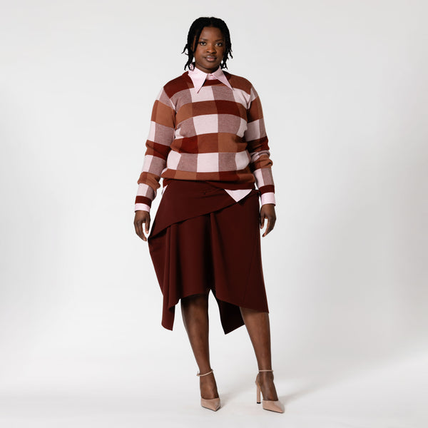 LENNOX pink merino wool checked jumper coffee date Dorilou