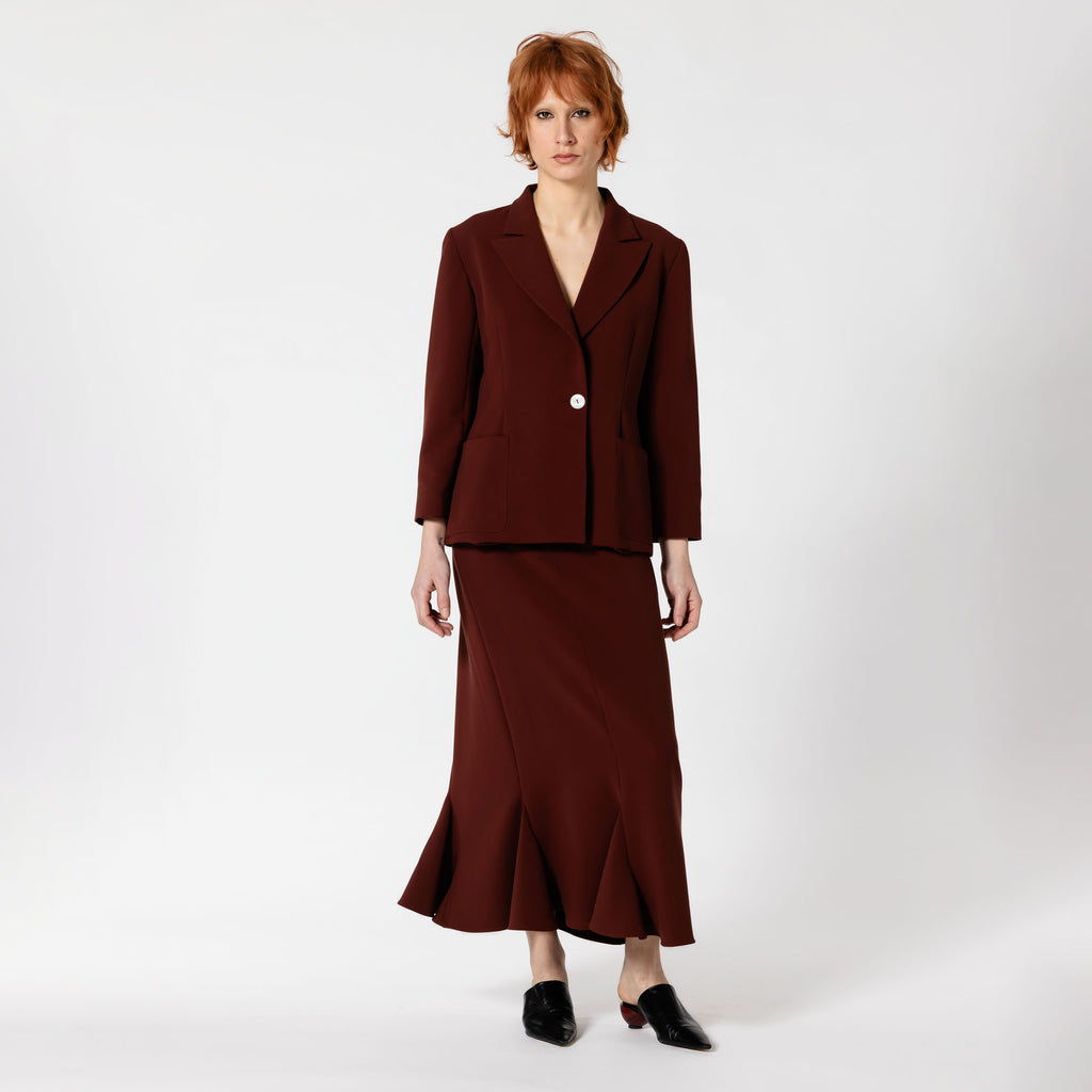 LIVIA brown viscose maxi skirt with ruffles for business meeting Dorilou