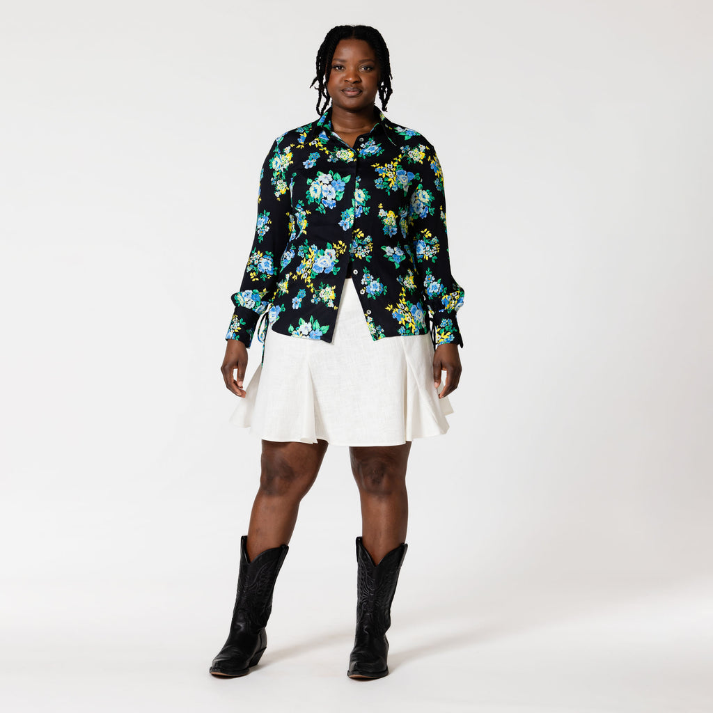 MIESHA white Oeko-tex linen mini skirt with ruffles for summer cocktails Dorilou