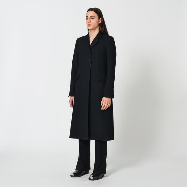 MONIKA long black virgin wool coat for cold winter walk Dorilou