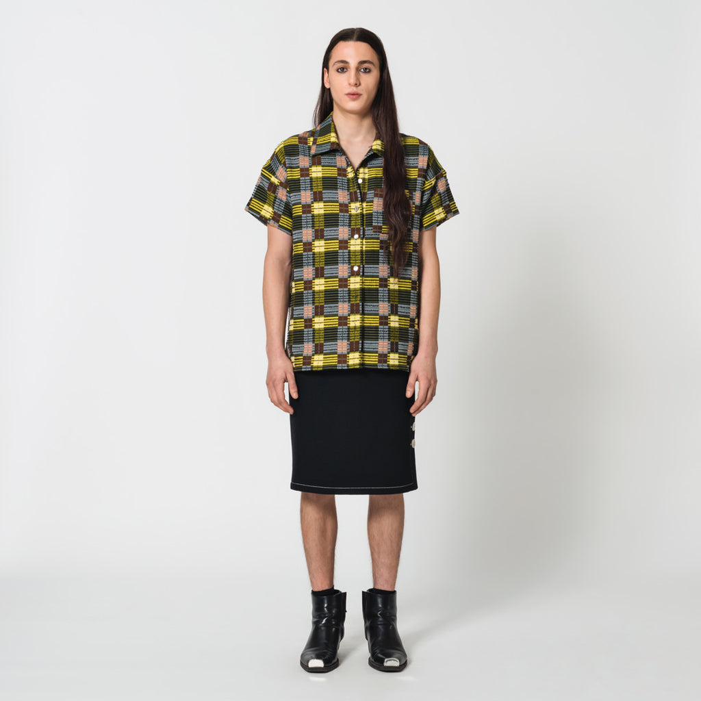 PEARL black virgin wool minimal mid length skirt for formal events Dorilou