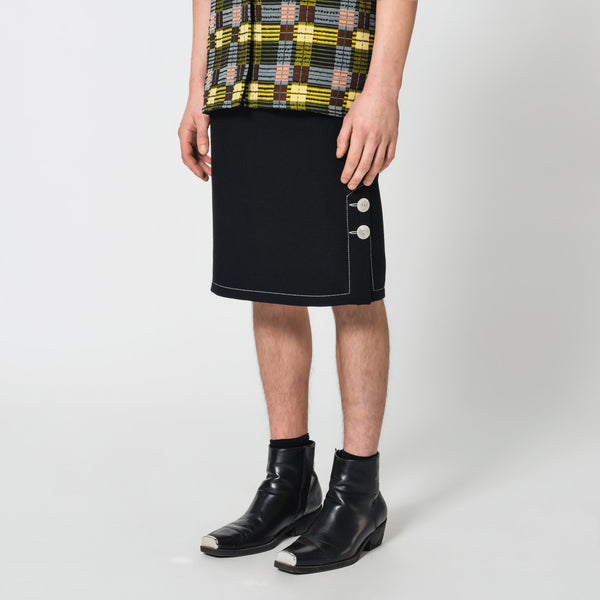 PEARL black virgin wool minimal mid length skirt for formal events Dorilou