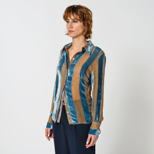 JANINE blue and beige silk and viscose fitted shirt for formal events Dorilou