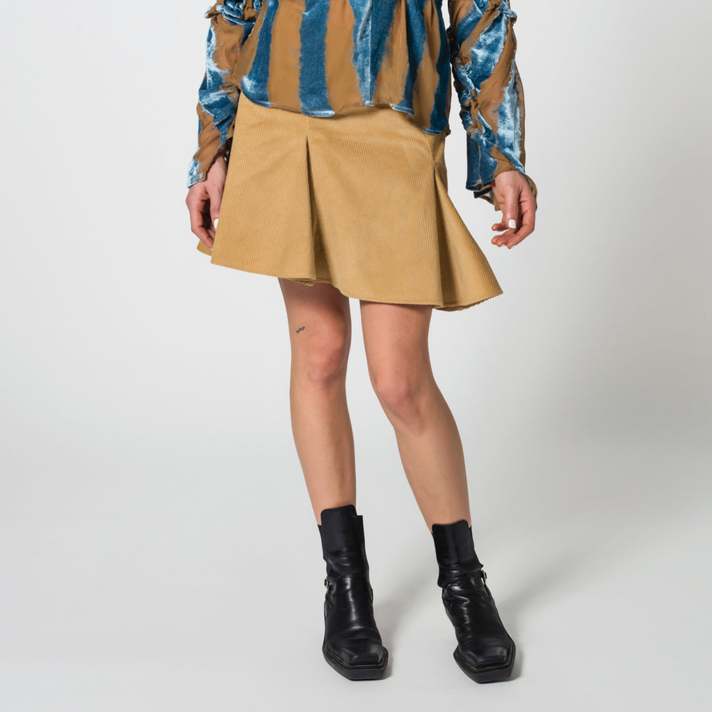 MIESHA beige cotton corduroy trumpet mini skirt for school fit Dorilou