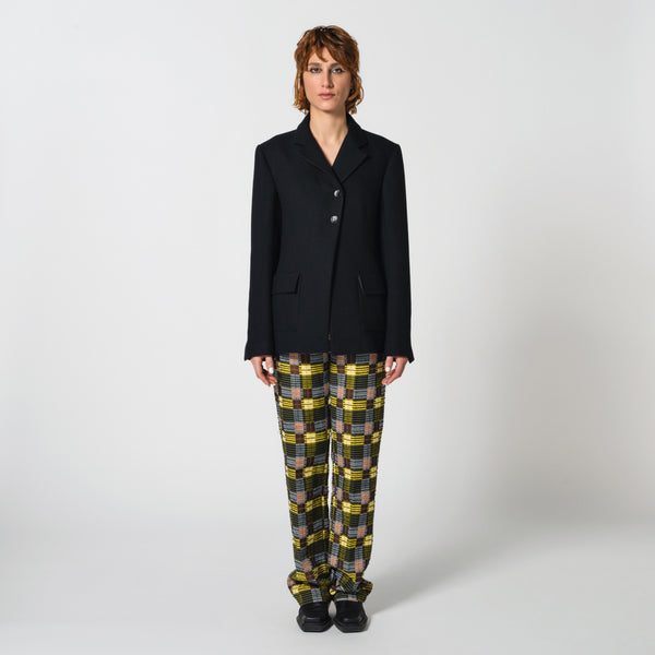 SAM yellow and brown cotton check jacquard pants for a stylish look Dorilou