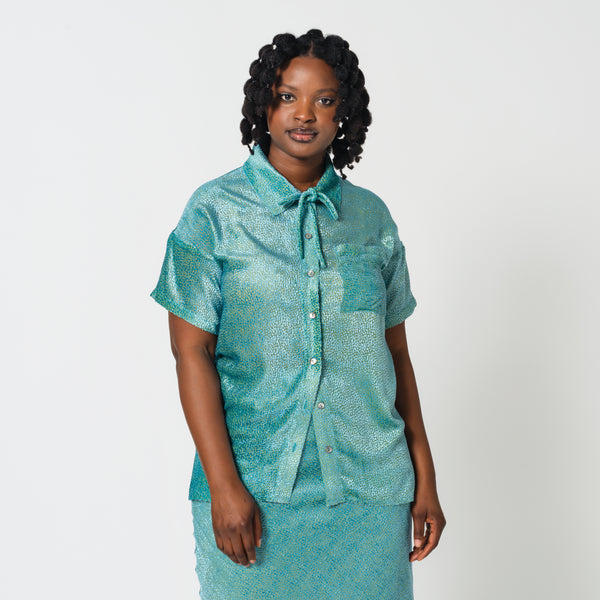 PAM turquoise viscose and silk camp shirt for an elegant fit at the office Dorilou