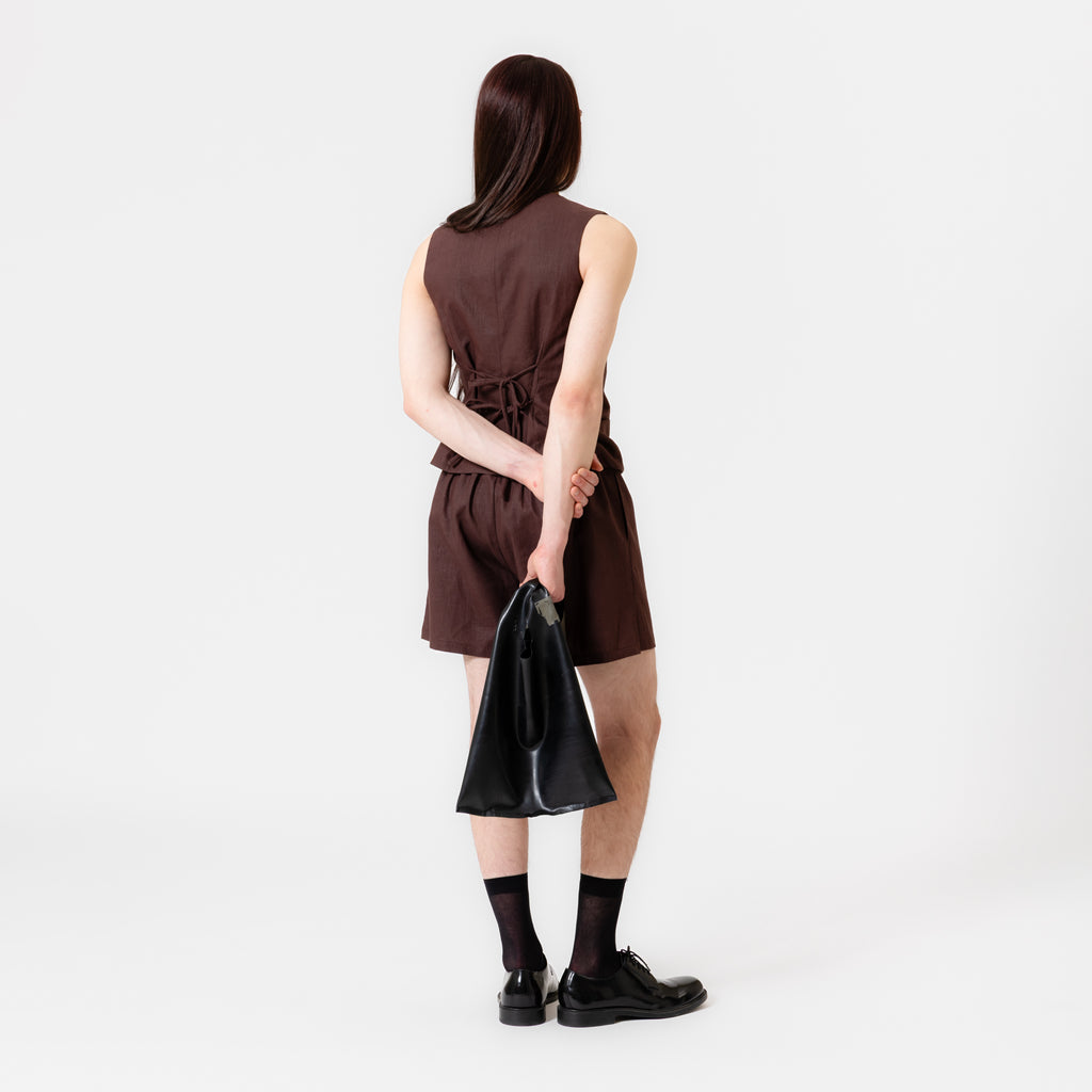 CHARCOAL black latex bag shaped like a classic plastic shopping bag with sculptural cutout handles by Dorilou