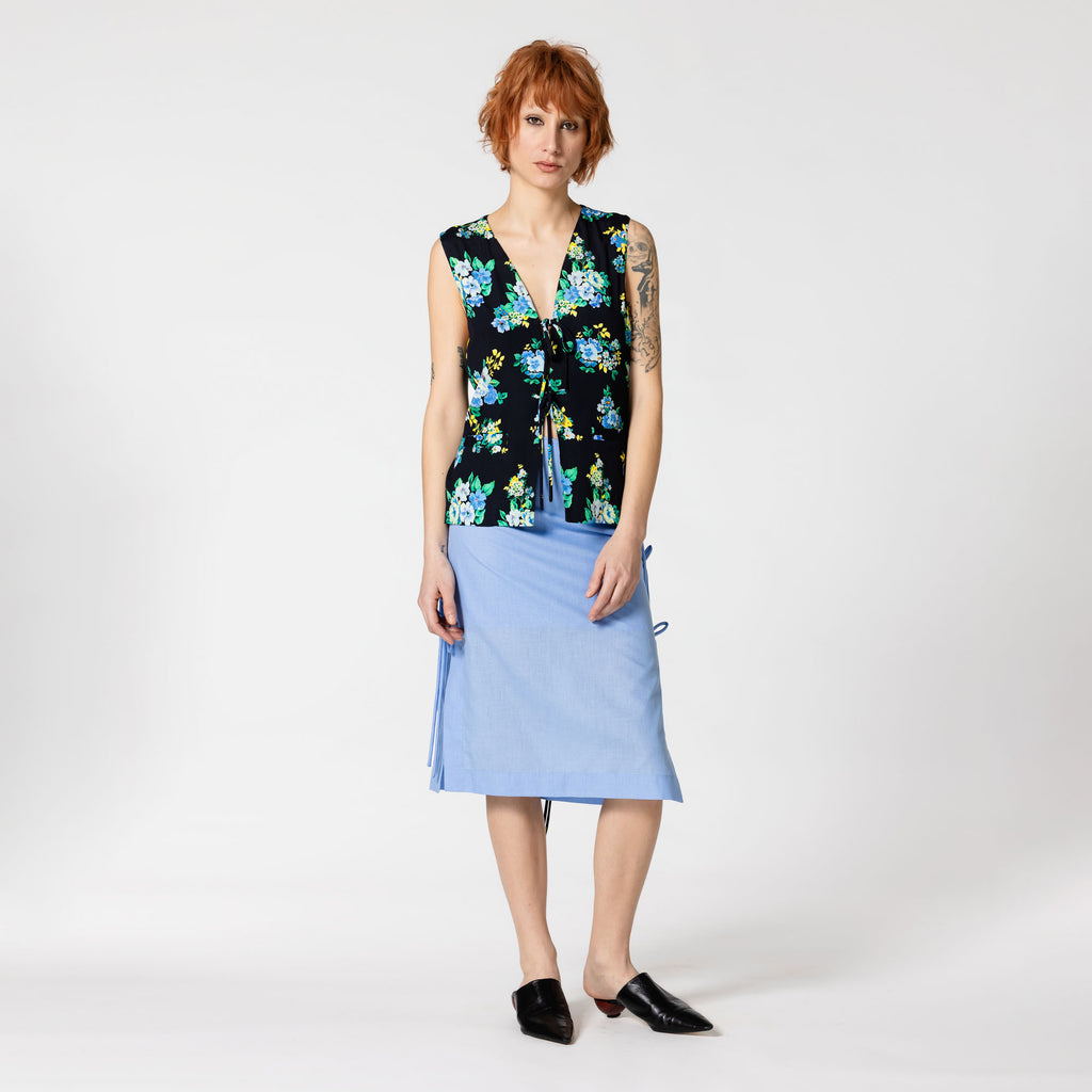 JOANNA black & blue flower print viscose vest for weddings Dorilou