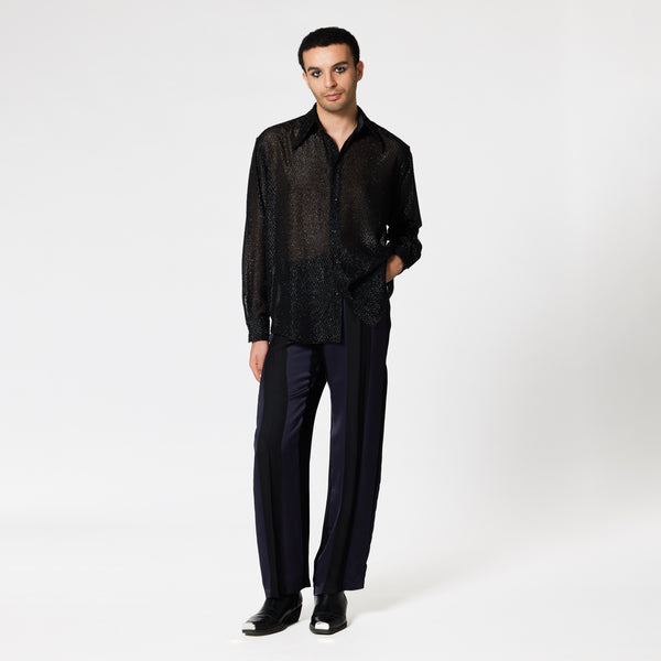 RORY black shiny shirt for evening wear Dorilou