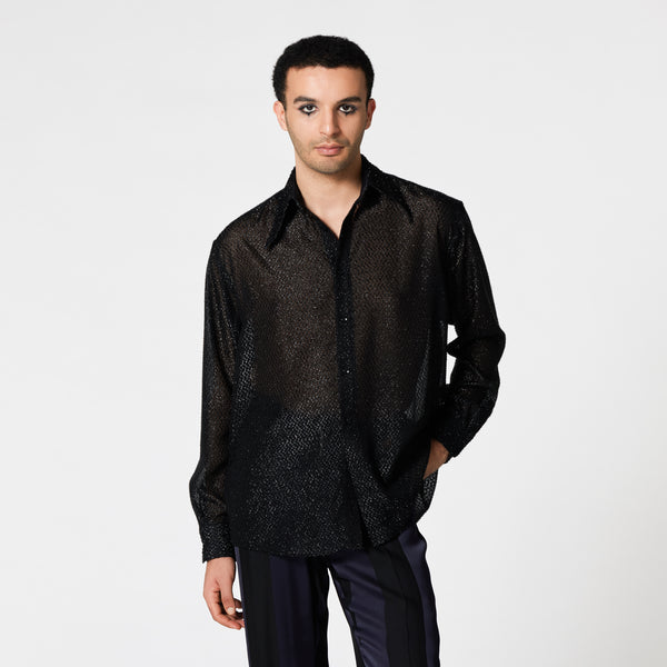 RORY black shiny shirt for evening wear Dorilou