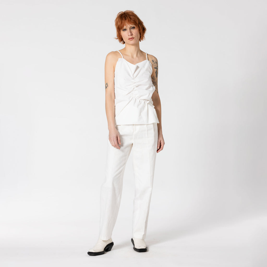 JULES asymmetrical and draped white cotton spaghetti top summer for weddings Dorilou