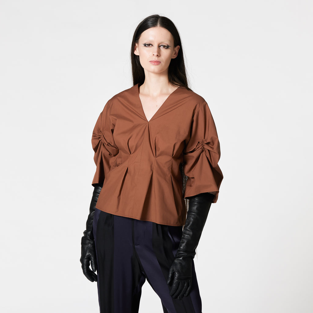 ASHLEY brown cotton blouse for dressing up for the office Dorilou