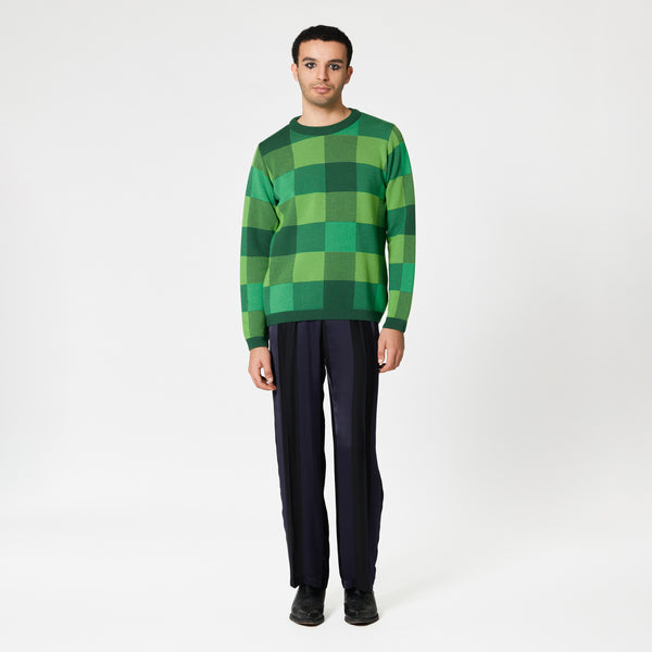 LENNOX green merino wool checked jumper coffee date Dorilou