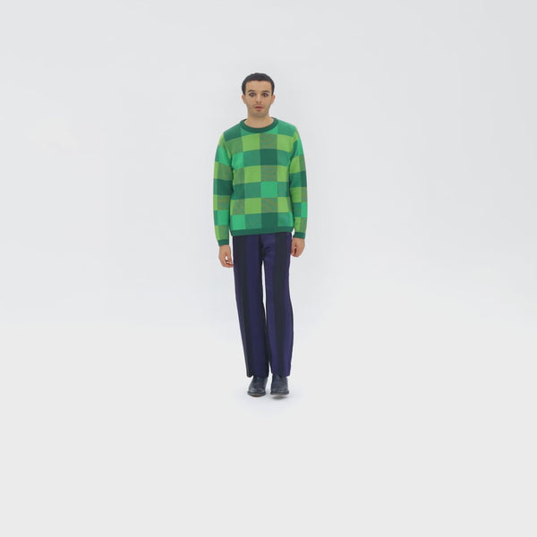 LENNOX green merino wool checked jumper coffee date Dorilou