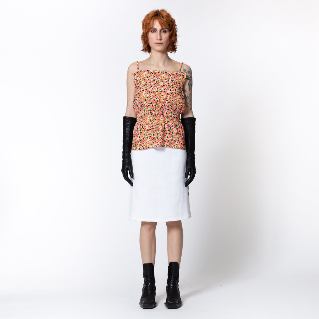 PEARL white cotton and linen pencil mid length skirt for formal events Dorilou