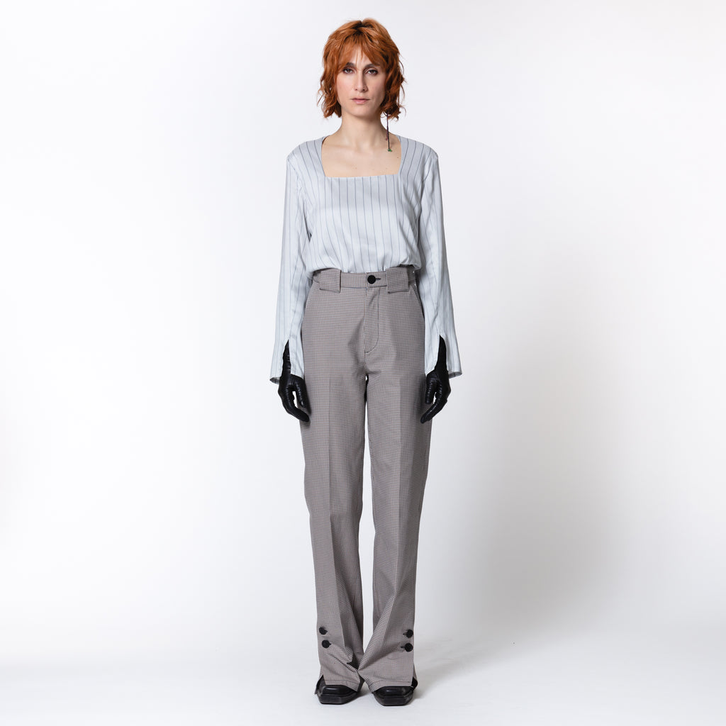 SKY blue cotton straight cut checked trousers for dressing up at the office Dorilou
Genderless, plus size, curvy