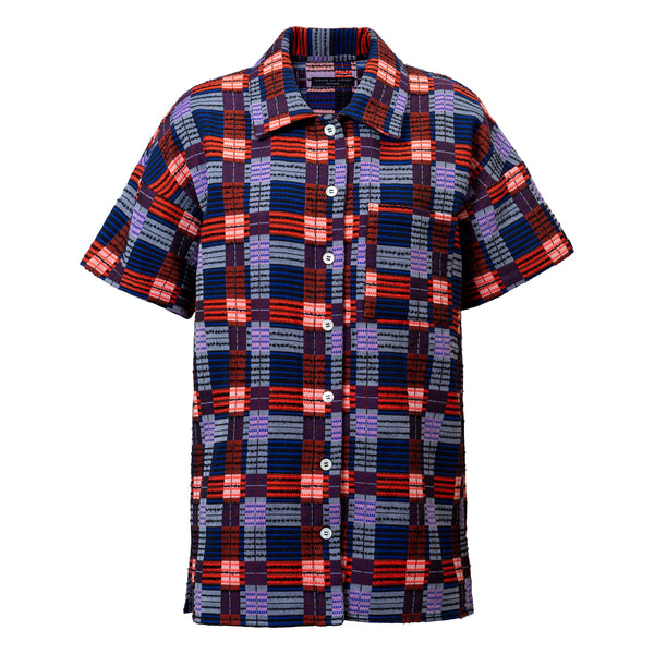 INGRID purple and orange jacquard camp shirt made of cotton and viscose for comfortable family dinners Dorilou