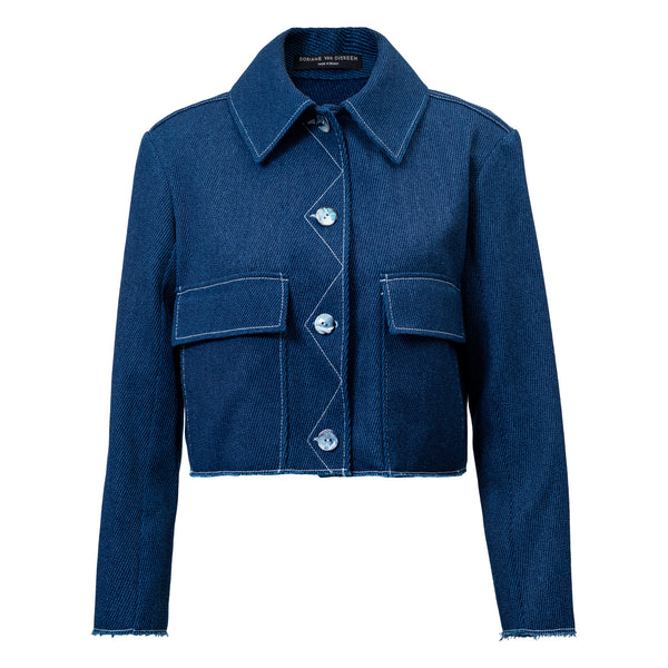 STEPHANE blue denim cotton jacket with white topstitching for cold summer nights Dorilou