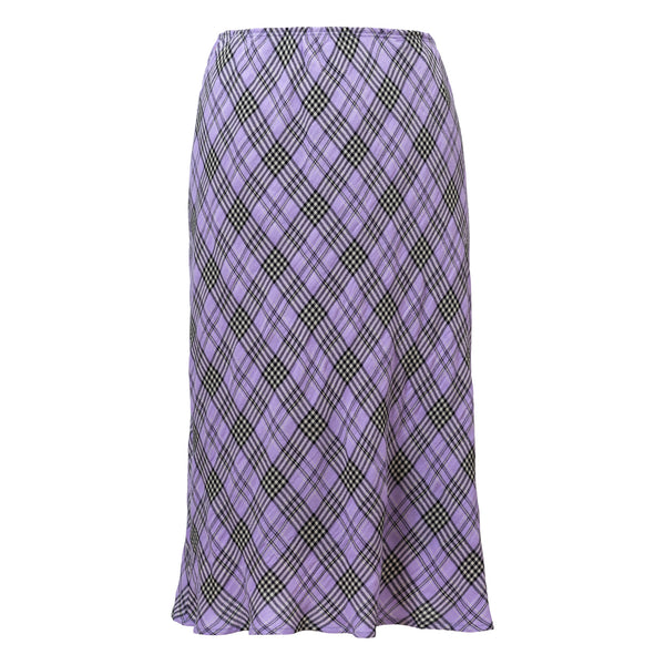 BILLIE lilac checkered viscose and virgin wool mid length skirt cut in bias for spring Dorilou