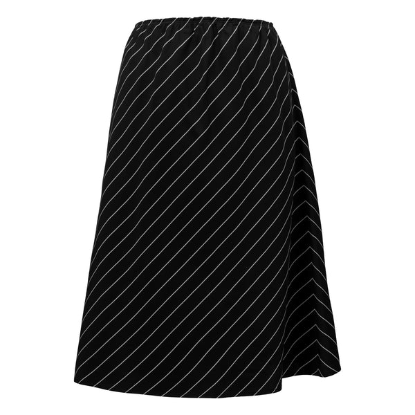 BILLIE black viscose and virgin wool with stripes mid length skirt cut in bias for cozy fall outfit Dorilou