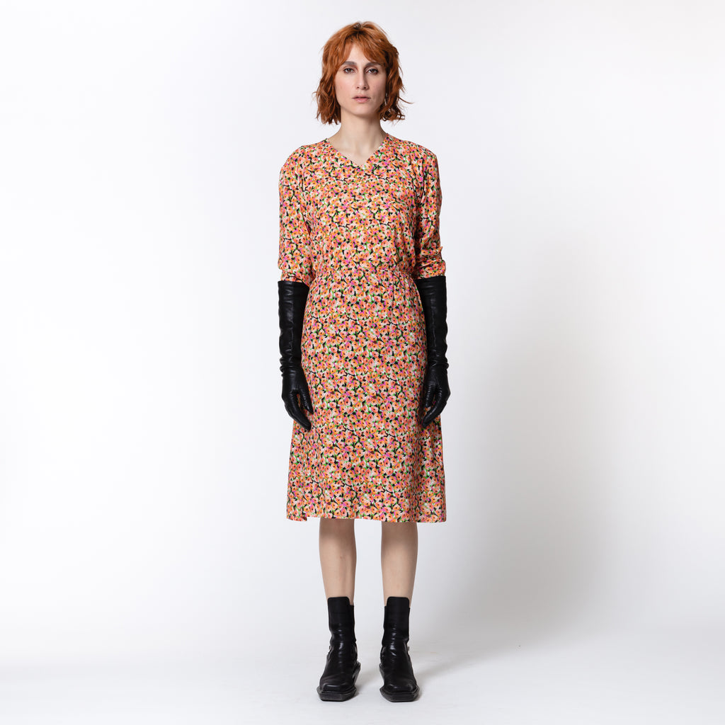 LIV orange flower print long sleeve top in viscose from overstock fabric for summer family reunion Dorilou
