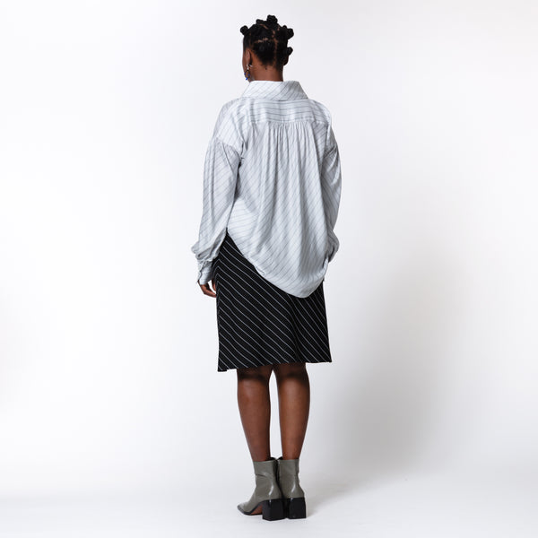 HENRIETTA oversize grey stripes viscose and silk flowy pirate blouse for formal events Dorilou