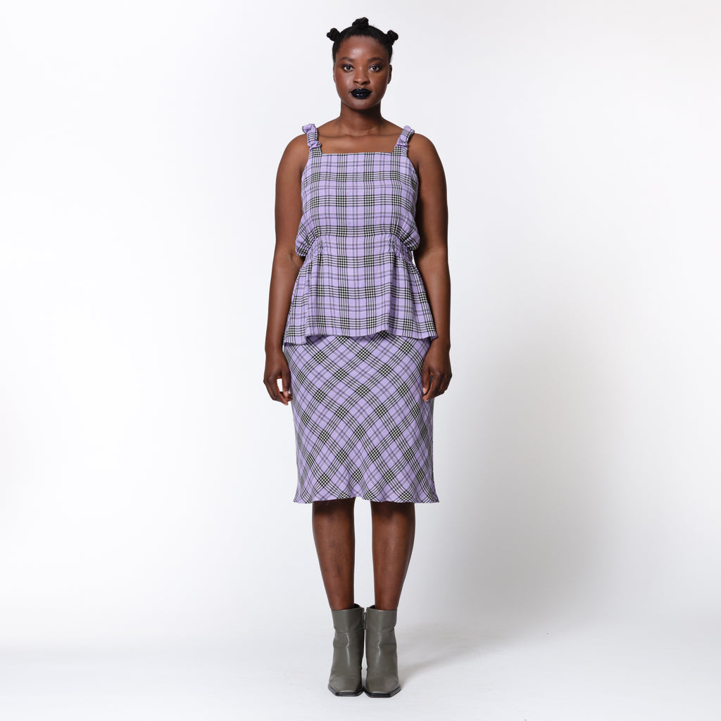 PAIGE lilac checkered viscose and virgin wool crossover strap top for summer vacations Dorilou